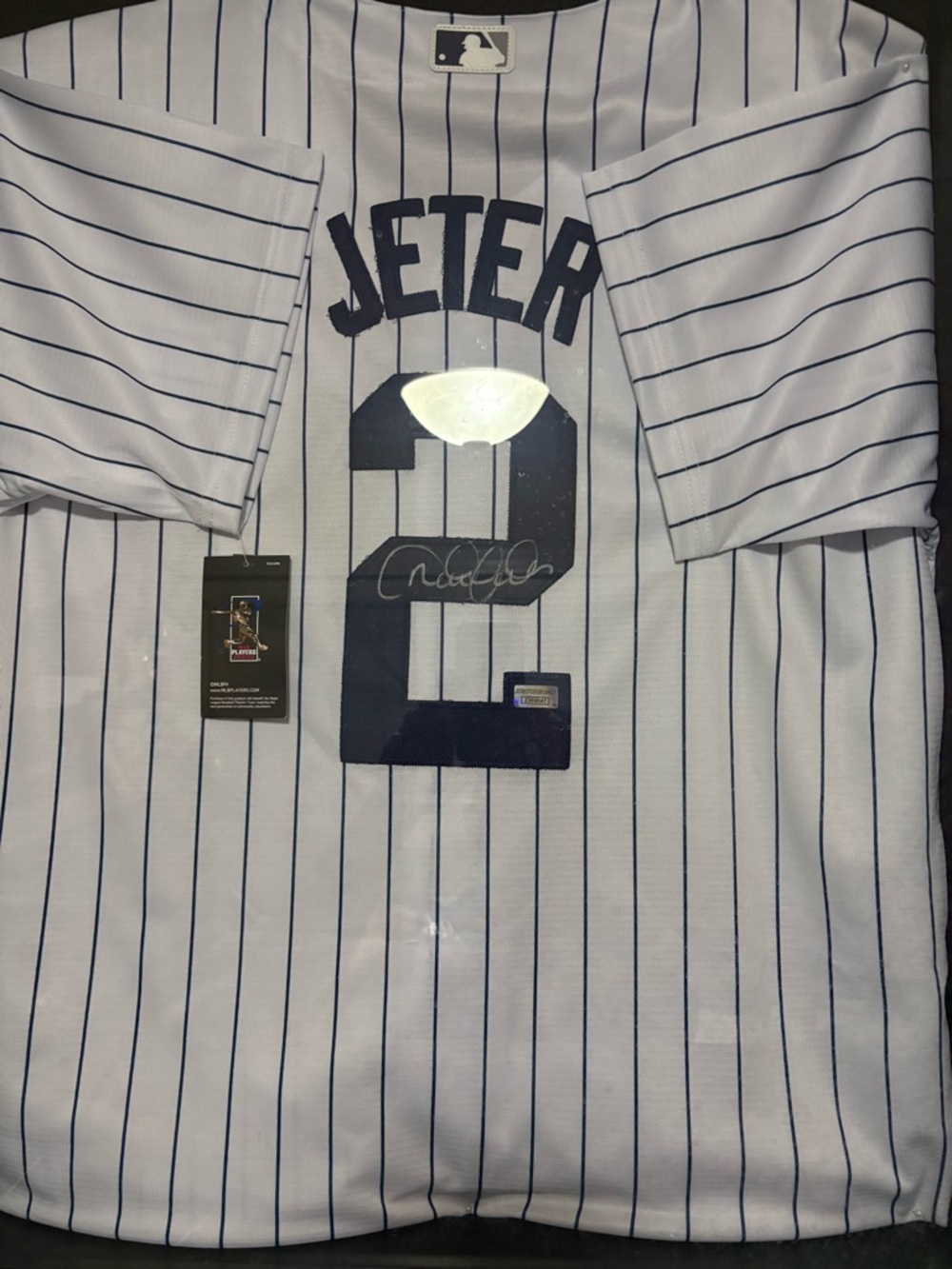 Signed MLB Derek Jeter Pinstripe White & Navy Jersey